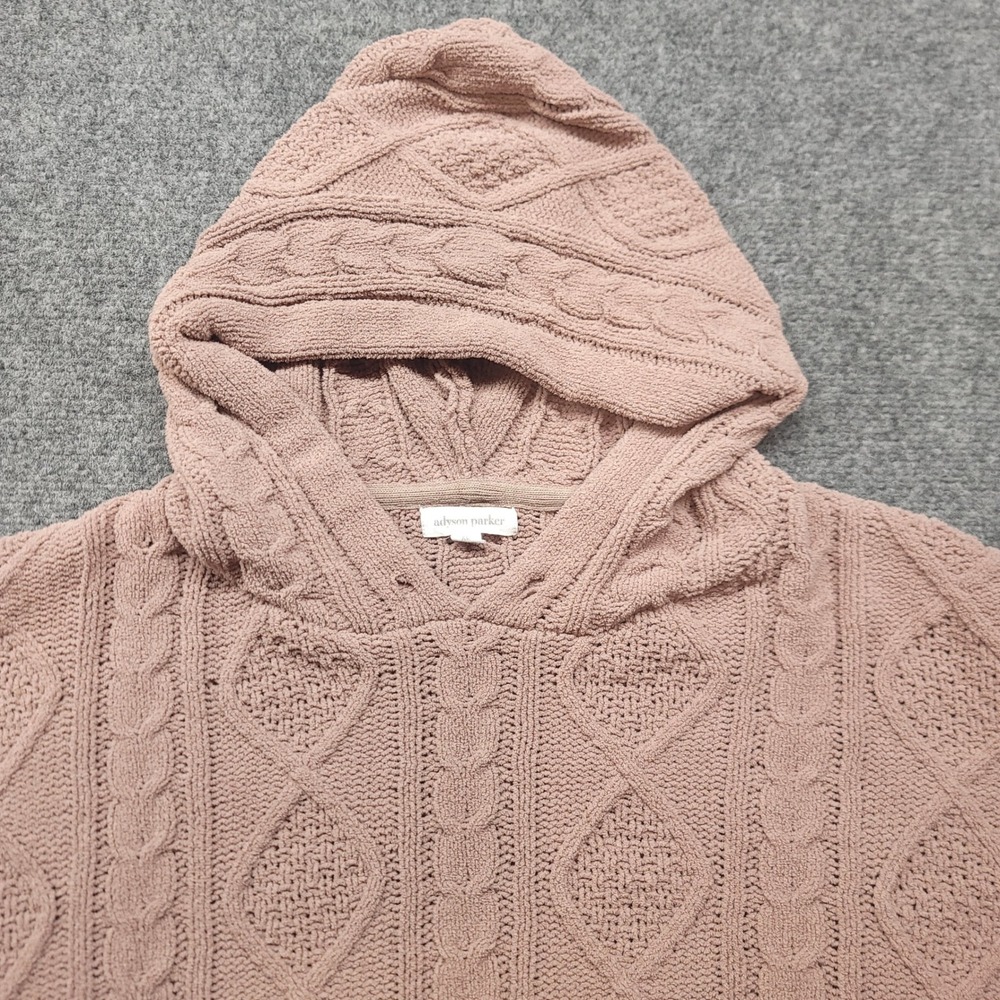 Adyson Parker Mauve Pink Cable Knit Hoodie Sweater XL Cropped Boho Relaxed - Picture 6 of 16